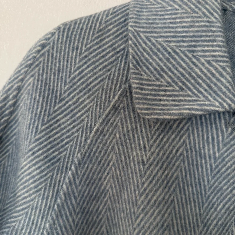 NWT Classic Women's Blue Gray Herringbone Trench Wool Coat Size M - Picture 5 of 15